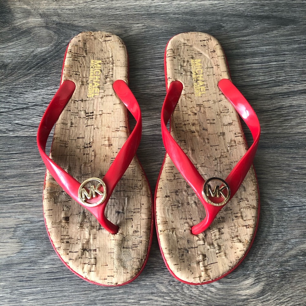 Michael Kors Jet Set Chili Jelly Flip Flops